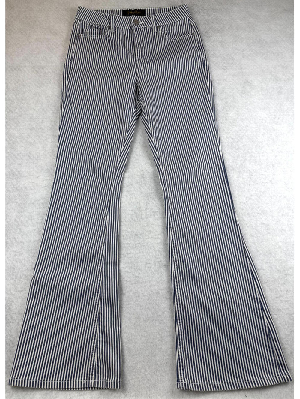 Indigo Rein Womens Size 7 White Stripe Flare Stretch Denim Jeans